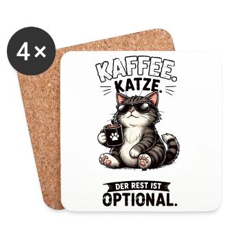 Kaffee Katze Der Rest Ist Optional Lustiger Spruch - Untersetzer (4er-Set) - Weiß - Vorne