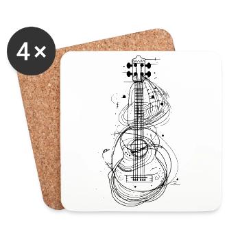Art en ligne de ukulélé - Dessous de verre (lot de 4) - blanc - Devant
