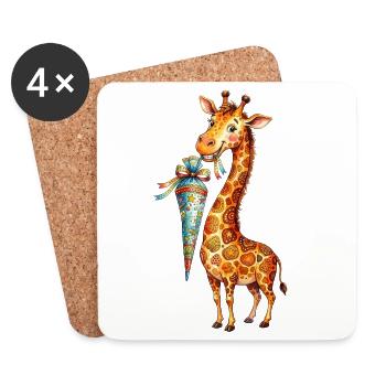 Niedliche Giraffe zum Schulanfang mit Schultüte - Untersetzer (4er-Set) - Weiß - Vorne
