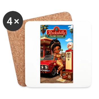Gloria Pinup Cherry 50s Tankstelle – Kek-Ina - Untersetzer (4er-Set) - Weiß - Vorne