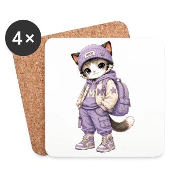 Kawaii-Katze im lila Hoodie - Untersetzer (4er-Set) - Weiß - Vorne