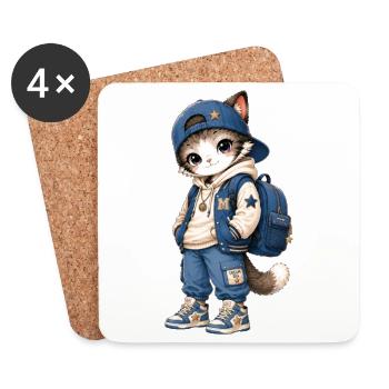 Kitten Streetwear mit blauer Kapuze - Untersetzer (4er-Set) - Weiß - Vorne