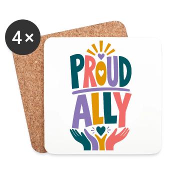 Proud Ally LGBTQ Regenbogen Pride Fan CSD Outfit - Untersetzer (4er-Set) - Weiß - Vorne