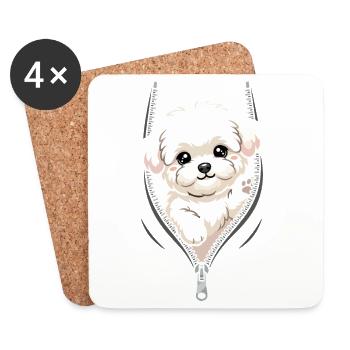 Bichon Fris looks through zipper - Coasters (set of 4) - white - Front