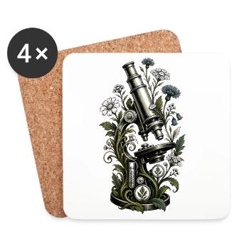 Vintage Microscope Wildflower Garden - Coasters (set of 4) - white - Front