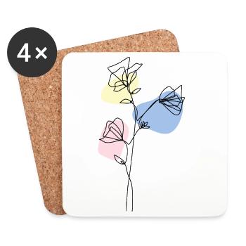 Delicate Lineart Flowers with Pastel - Coasters (set of 4) - white - Front