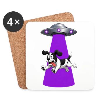 Chien enlevé par un rayon violet d’OVNI - Dessous de verre (lot de 4) - blanc - Devant