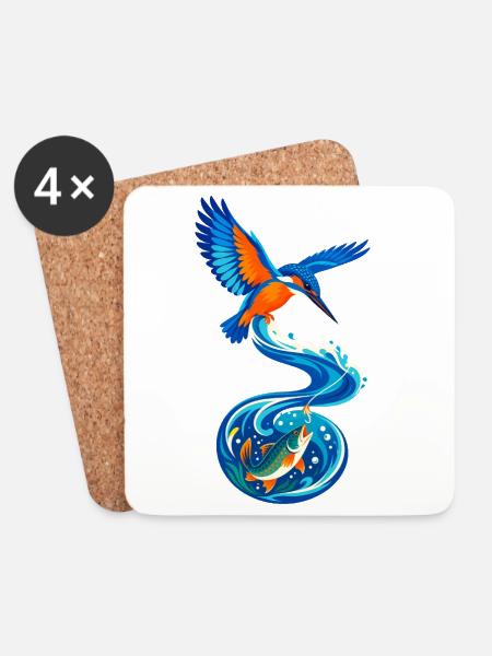 Eisvogel Wellenwurf - Untersetzer (4er-Set) - Weiß