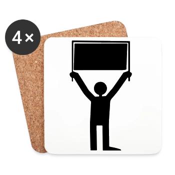 Mann mit Schild - Untersetzer (4er-Set) - Weiß - Vorne