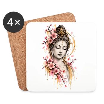 Vintage Buddha Illustration - Untersetzer (4er-Set) - Weiß - Vorne