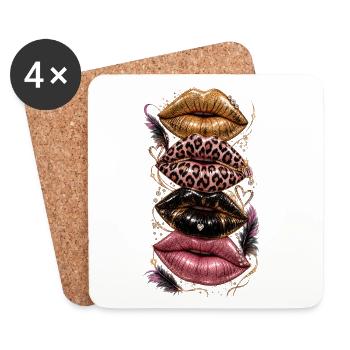 Glamour Lippenkollage Leopardenglanz - Untersetzer (4er-Set) - Weiß - Vorne