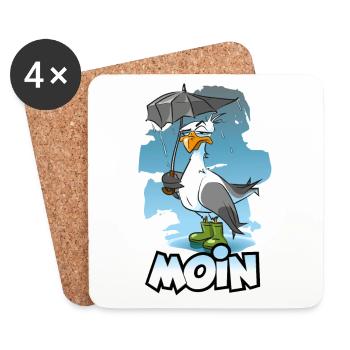Möwe mit Regenschirm und Gummistiefel - Moin - Untersetzer (4er-Set) - Weiß - Vorne