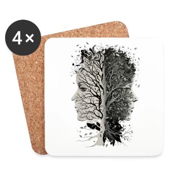 Visages d’arbres avec des feuilles soufflant des visages féminins froids - Dessous de verre (lot de 4) - blanc - Devant