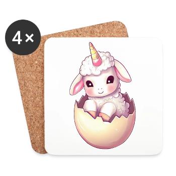 Mouton avec licorne en coquille d’œuf Imaginatif - Dessous de verre (lot de 4) - blanc - Devant