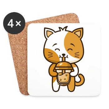Eine lustige Katze Kätzchen trinkt Boba Tea Bubble - Untersetzer (4er-Set) - Weiß - Vorne