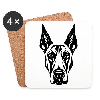 Tête de chien Doberman - Dessous de verre (lot de 4) - blanc - Devant