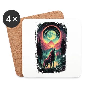 Wasserfarben Wolf Mond Fantasy Bunt Natur - Untersetzer (4er-Set) - Weiß - Vorne