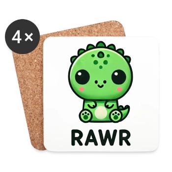 Mignon Dino T-Rex Chibi Rawr - Dessous de verre (lot de 4) - blanc - Devant