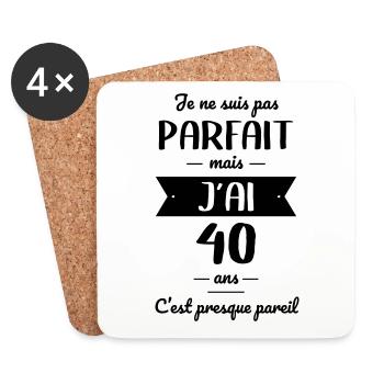 Anniversaire 40 ans - Pas parfait mais 40 ans - Dessous de verre (lot de 4) - blanc - Devant
