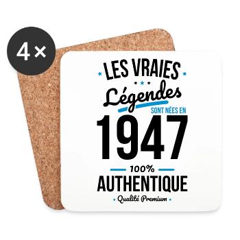Anniversaire 75 ans - Légendes sont nées en 1947 - Dessous de verre (lot de 4) - blanc - Devant