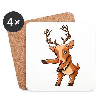 Rentier mit Weihnachtsmütze Floss Tanz Weihnachten - Untersetzer (4er-Set) - Weiß - Vorne