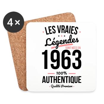 Anniversaire 60 ans - Légendes sont nées en 1963 - Dessous de verre (lot de 4) - blanc - Devant