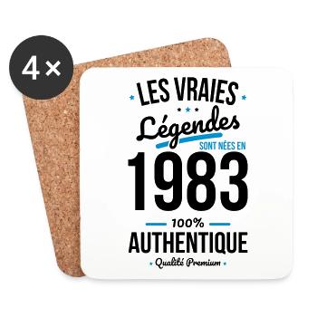 Anniversaire 40 ans - Légendes sont nées en 1983 - Dessous de verre (lot de 4) - blanc - Devant
