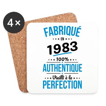 Anniversaire 40 ans - Fabriqué en 1983 - Dessous de verre (lot de 4) - blanc - Devant