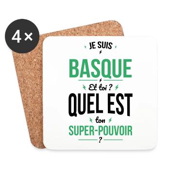 Je suis Basque - Super-pouvoir - Cadeau Humour - Dessous de verre (lot de 4) - blanc - Devant