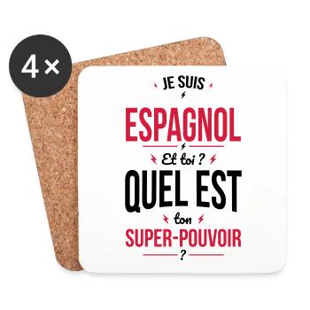 Je suis Espagnol - Super-pouvoir - Cadeau Humour - Dessous de verre (lot de 4) - blanc - Devant
