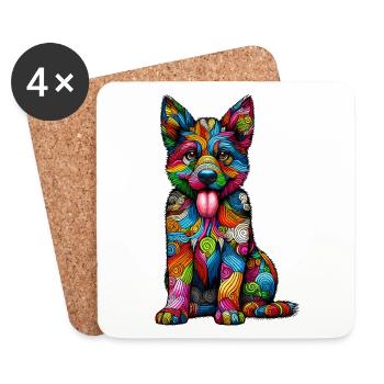 DOG COLORFUL COLORFUL RAINBOW PATTERN STRIPES - Coasters (set of 4) - white - Front