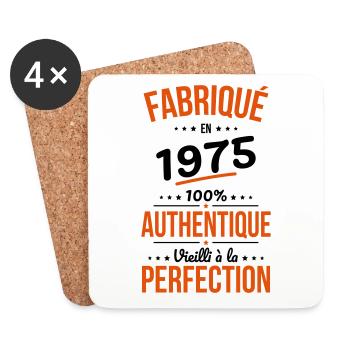 Anniversaire 50 ans - Fabriqué en 1975 - Dessous de verre (lot de 4) - blanc - Devant
