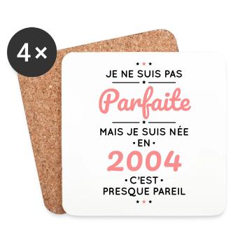 Anniversaire 18 ans - Pas parfaite née en 2004 - Dessous de verre (lot de 4) - blanc - Devant