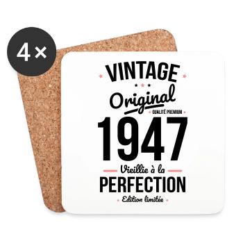 Anniversaire 75 ans - Vintage - Original - 1947 - Dessous de verre (lot de 4) - blanc - Devant