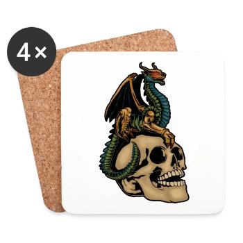 Scary Dragon & Creepy Skull Head Halloween Costume - Coasters (set of 4) - white - Front