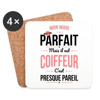 Mon mari n'est pas parfait mais il est coiffeur - Dessous de verre (lot de 4) - blanc - Devant