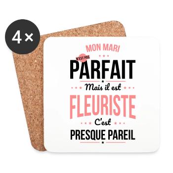 Mon mari n'est pas parfait mais il est fleuriste - Dessous de verre (lot de 4) - blanc - Devant