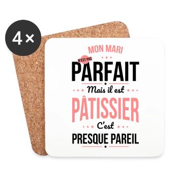 Mon mari n'est pas parfait mais il est pâtissier - Dessous de verre (lot de 4) - blanc - Devant