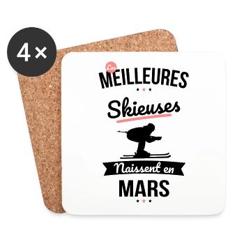 Les meilleures skieuses naissent en Mars - Dessous de verre (lot de 4) - blanc - Devant