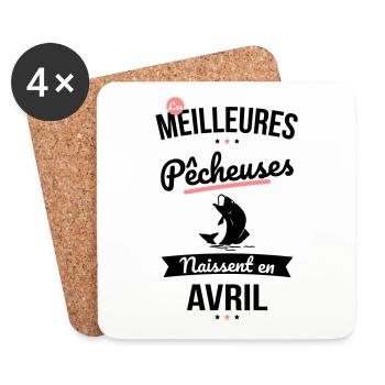 Les meilleures pêcheuses naissent en Avril - Dessous de verre (lot de 4) - blanc - Devant