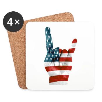 Drapeau américain sur une main Rock'n'Roll - Dessous de verre (lot de 4) - blanc - Devant