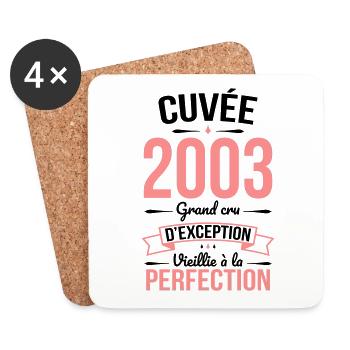 Anniversaire 20 ans - Cuvée 2003 - Cadeau Humour - Dessous de verre (lot de 4) - blanc - Devant