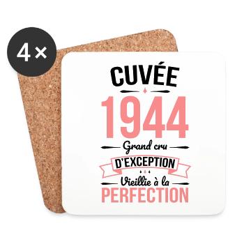 Anniversaire 80 ans - Cuvée 1944 - Cadeau Humour - Dessous de verre (lot de 4) - blanc - Devant