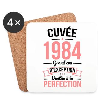 Anniversaire 40 ans - Cuvée 1984 - Cadeau Humour - Dessous de verre (lot de 4) - blanc - Devant