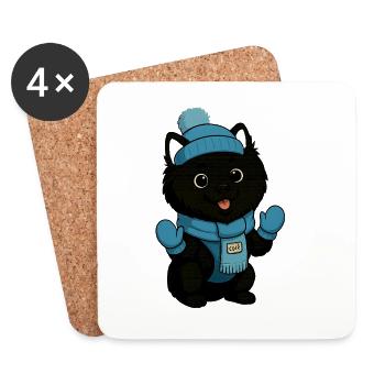 Chien câlin avec chapeau bleu et écharpe - Dessous de verre (lot de 4) - blanc - Devant