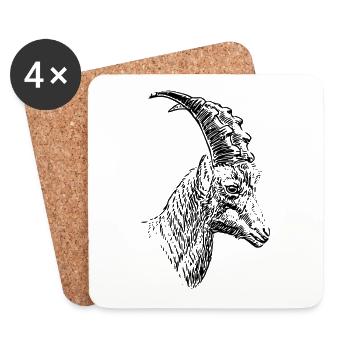 Capricorn Alpine Animals Drawing - Coasters (set of 4) - white - Front