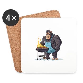 Grillen Grilla Griller Gorilla BBQ Spruch Lustig - Untersetzer (4er-Set) - Weiß - Vorne