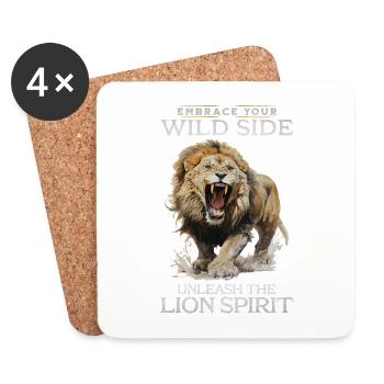 lion, tête de lion, fort, sauvage, fierté, courageux, royal, - Dessous de verre (lot de 4) - blanc - Devant