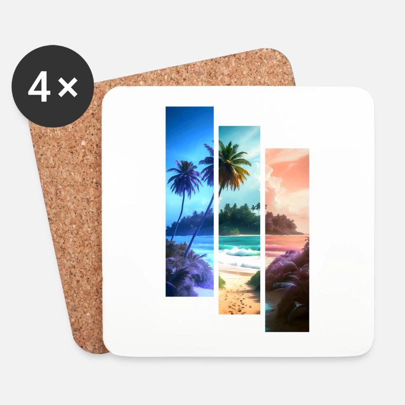 BEACH Streifen in 3 Farben - Untersetzer (4er-Set) - Weiß