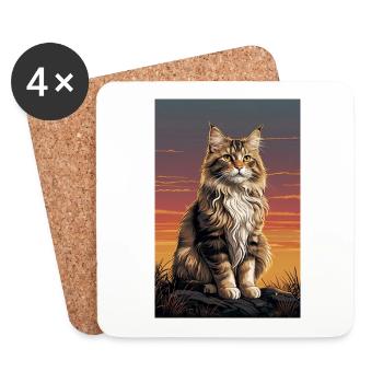 Norwegische Waldkatze - Untersetzer (4er-Set) - Weiß - Vorne
